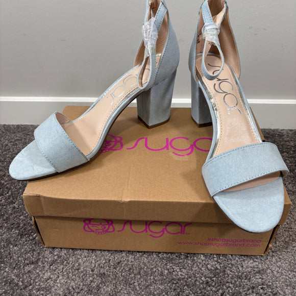 Sugar Women's 8.5 Light Blue Suede Chunky Heels Dress Shoes NWT