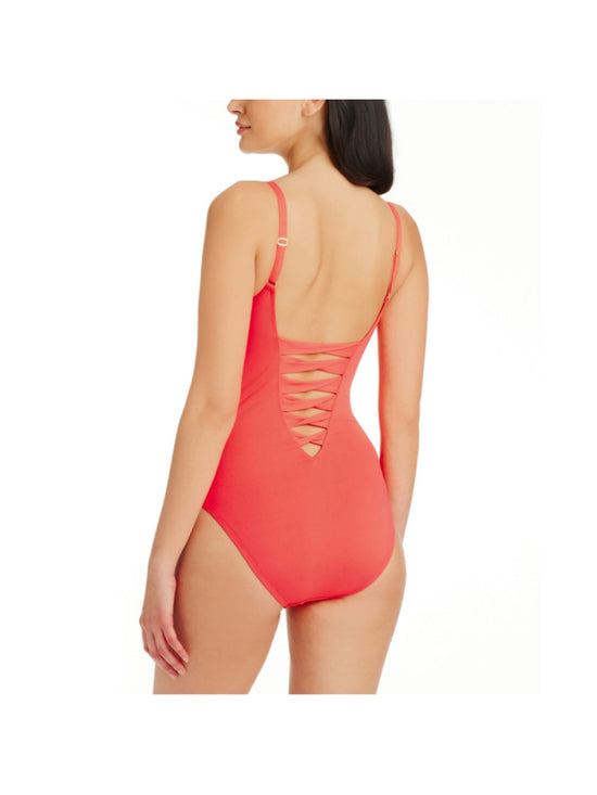 Bleu by Rod Beattie Women's Size 10 Eyelet Coral Orange One-Piece Swimsuit NWT