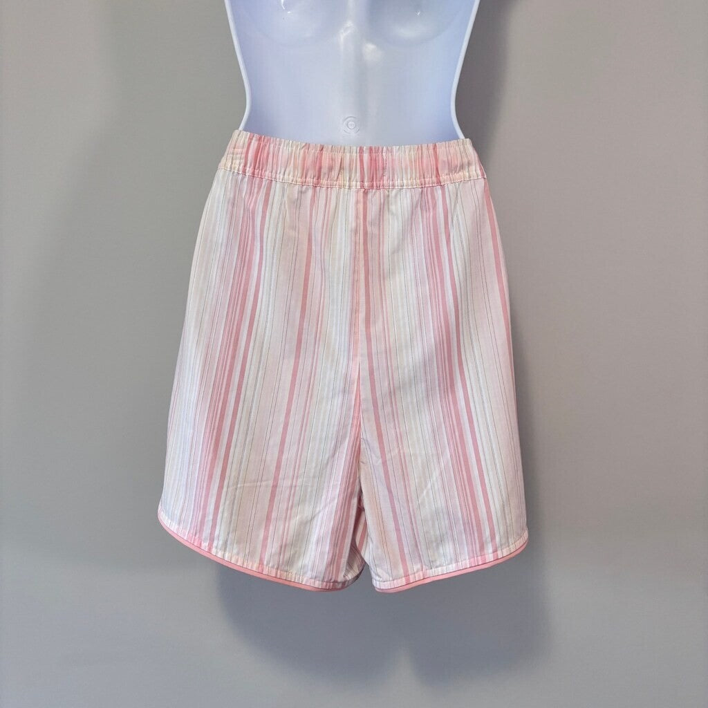 State of Day Women's Pink & White Striped Poplin Boxer Sleep Shorts Pajamas NWT
