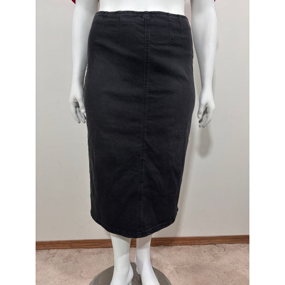 And Now This Women's Size XL Black Wash Back-Slit Denim Midi Skirt NWT
