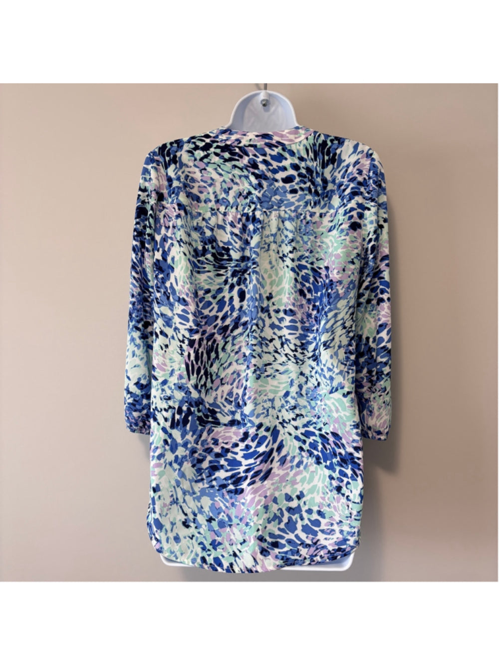 Jones New York Women's Small Petite Blue Floral Print V-Neck 3/4-Sleeve Top NWT