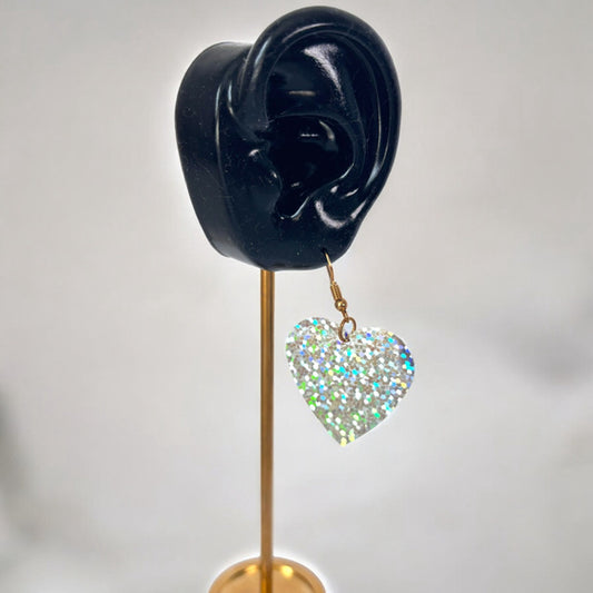 Women's Silver Heart that are Rainbow Iridescent Earrings NWT