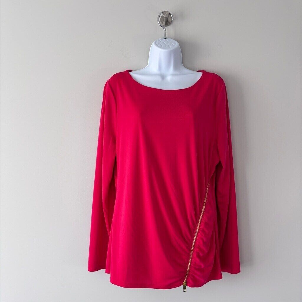 INC International Concepts Women's Hot Pink Long-Sleeve Side-Zipper Top NWT