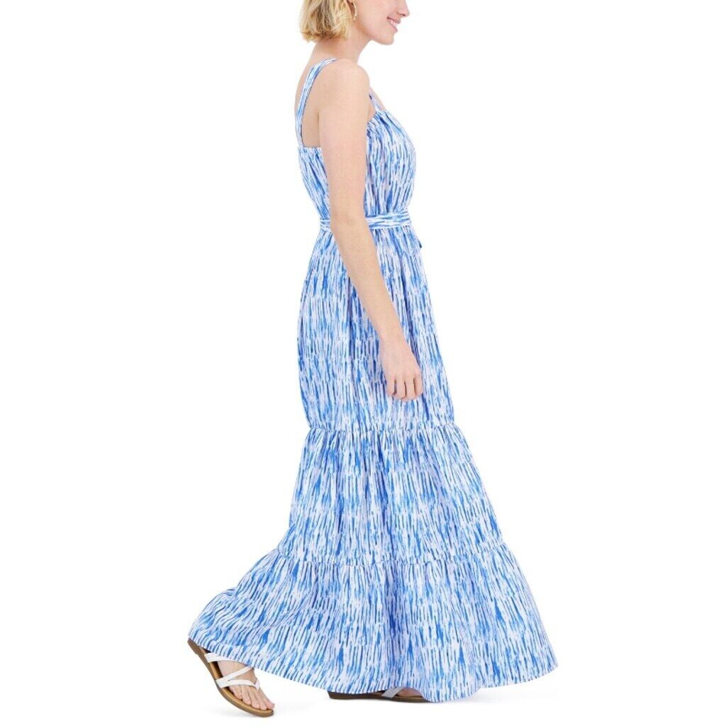 I.N.C. International Concepts Petite White & Blue Tiered Belted Dress NWT