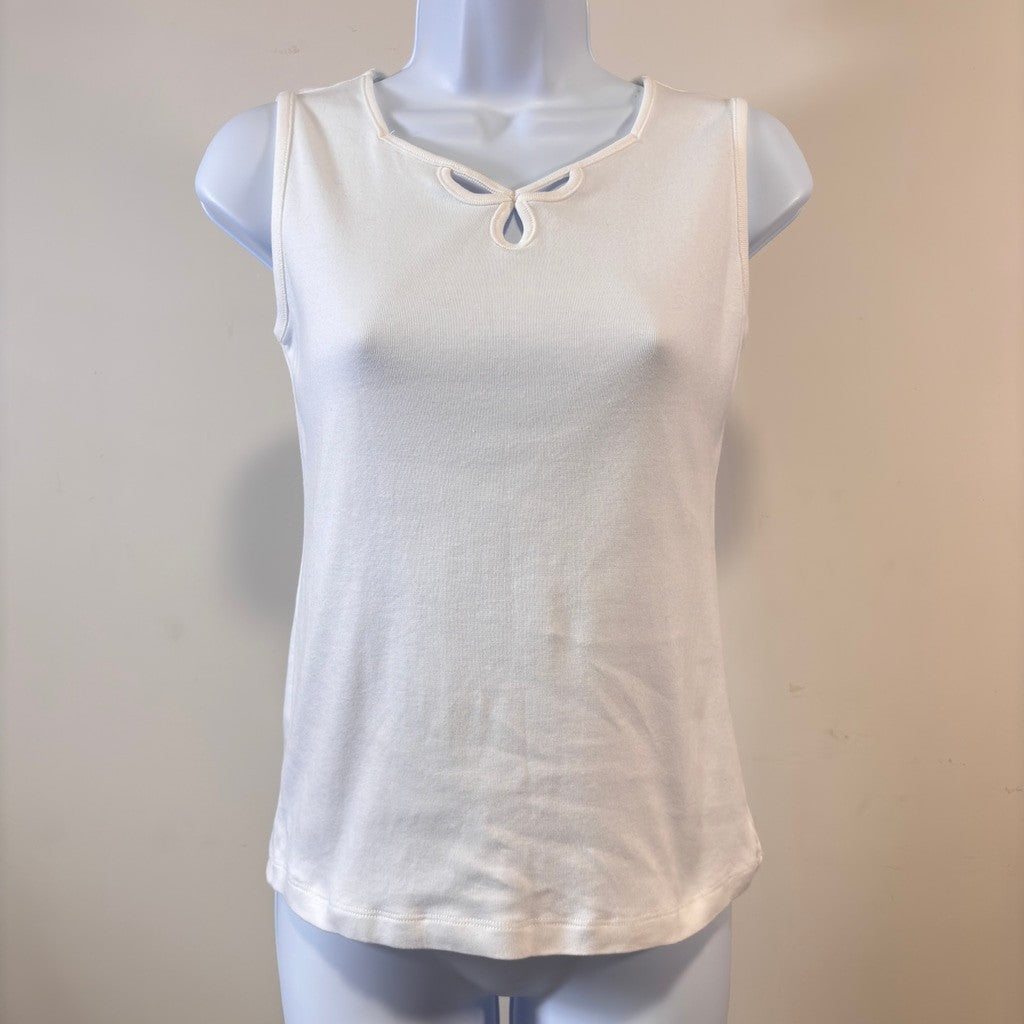 Karen Scott Petite White 100% Cotton Sweetheart Keyhole Tank Top NWT