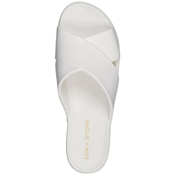 Sun + Stone Women's 9 White Islla Crisscross Slide Wedge Sandals Slides NIB
