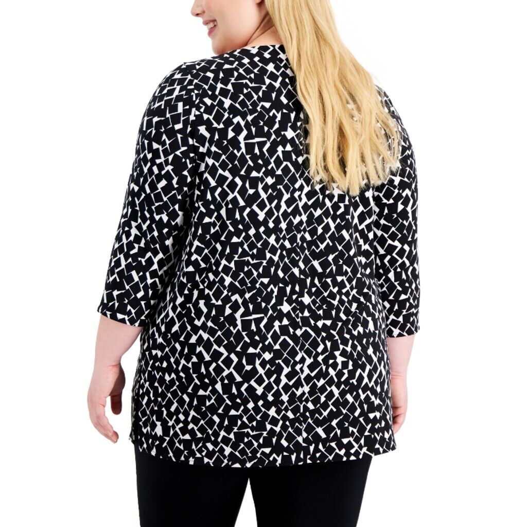 Alfani Plus Size Black & White Boat-Neck Tunic Top NWT