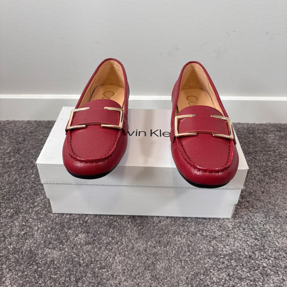 Calvin Klein Women's 6.5 Dark Red Vegan Leather Slip-On Loafers NIB