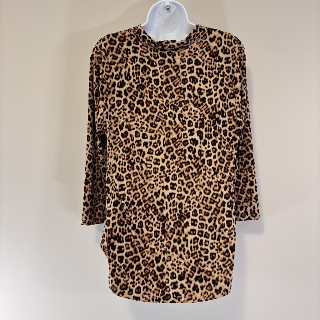 Charter Club Women's Size Large Leopard-Print V-Neck Jersey Top NWT