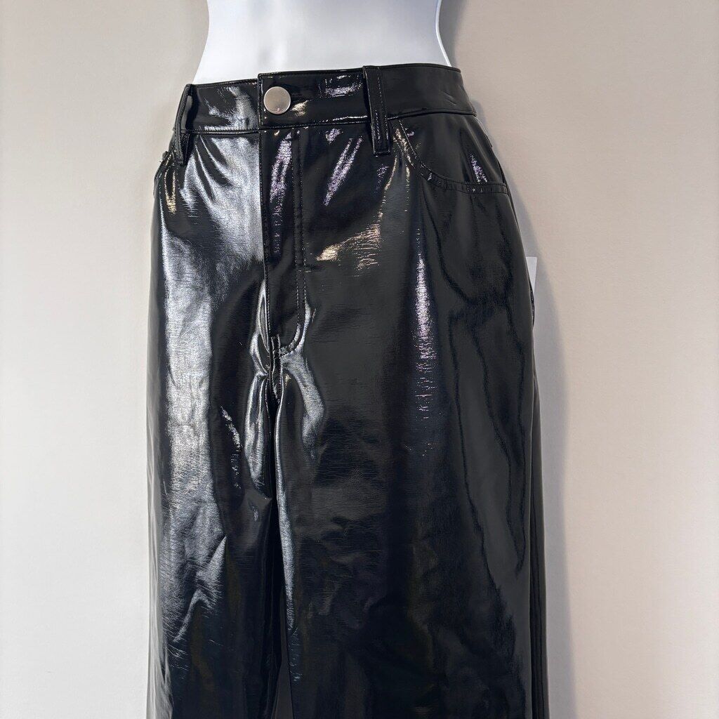 INC International Concepts Women's 6 Black Faux-Leather Straight-Leg Pants NWT