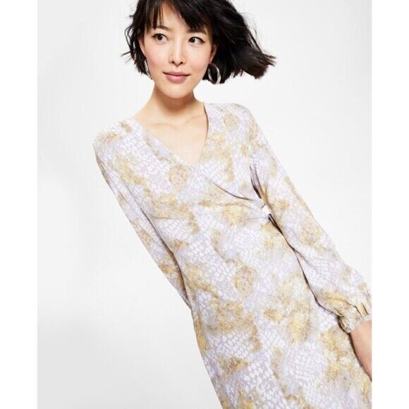 Tinsel Petite Large Midi Snake Print Long Sleeve Wrap Dress NWT