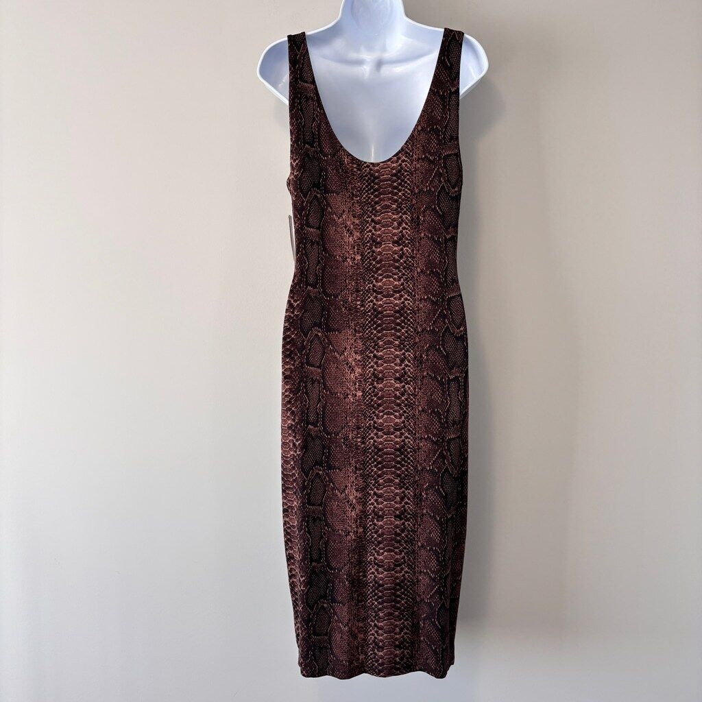 Bar III Women's Medium Brown Animal-Print Scoop-Neck Bodycon Dress NWT