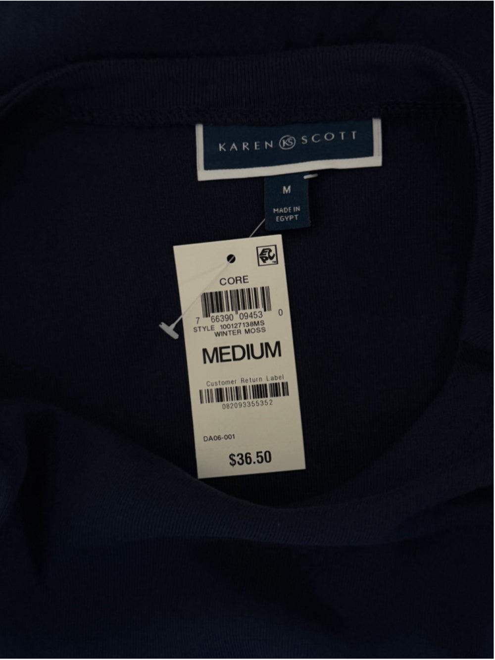Karen Scott Women's Medium Navy Blue 100% Cotton Boat-Neck 3/4-Sleeve Top NWT