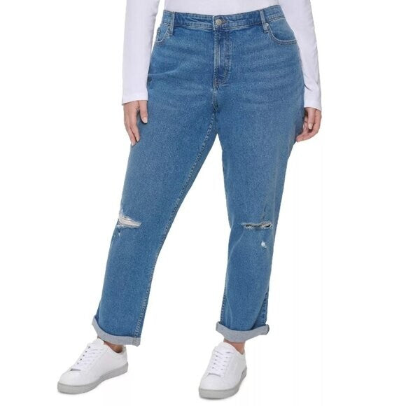 CALVIN KLEIN JEANS Plus Size Mid-Rise Slim-Fit Cuffed Boyfriend Jeans NWT