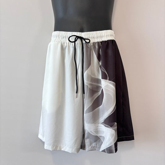 SHEIN Men's XXL Black White Smoke Print Graphic Drawstring Athletic Shorts NIB