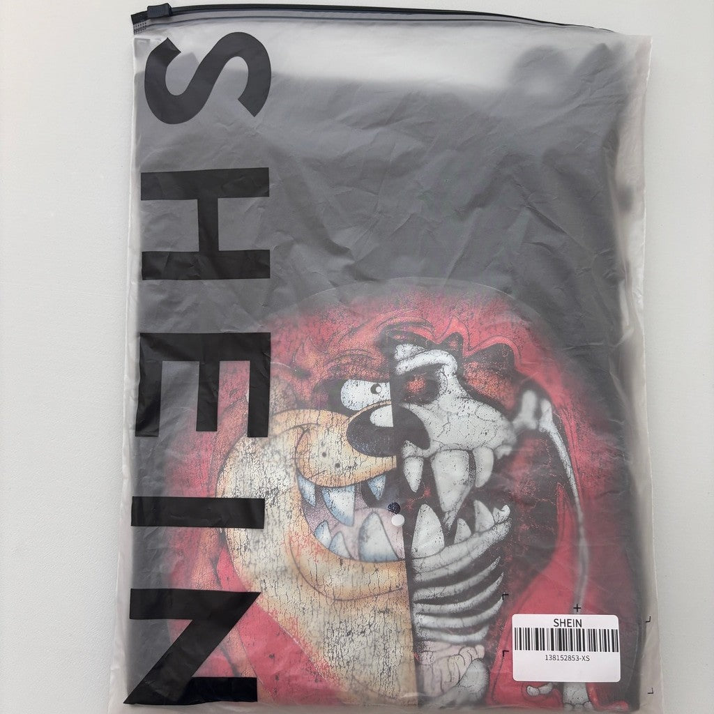 SHEIN Men's XS Looney Tunes Taz X-Ray Half Skeleton Black Graphic T-Shirt NIB