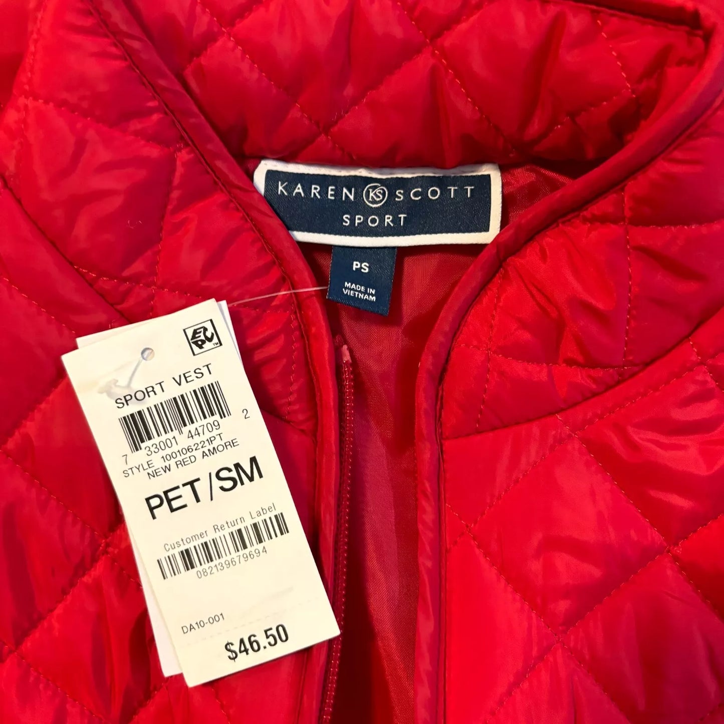 Karen Scott Solid Quilted Puffer Red Vest NWT