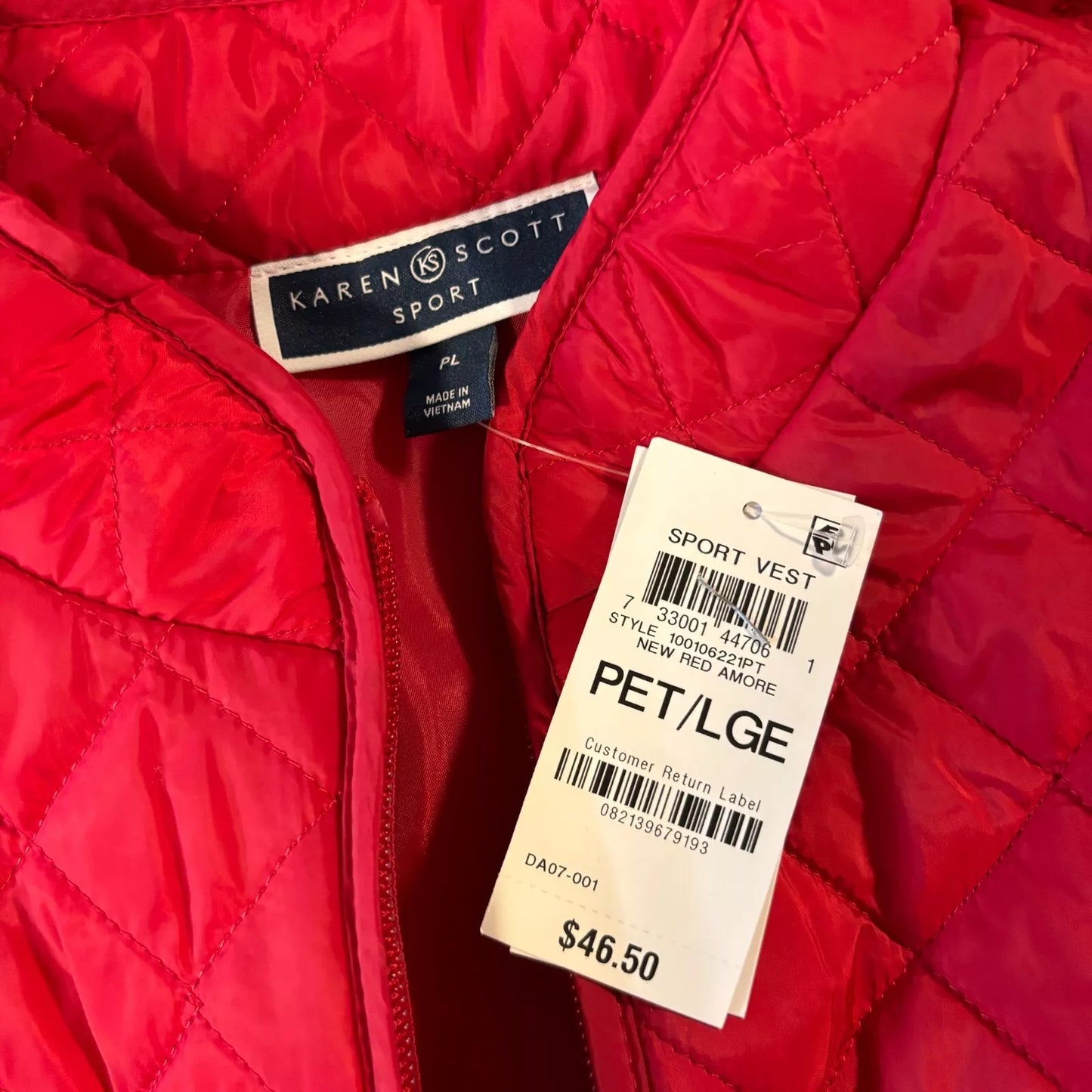 Karen Scott Solid Quilted Puffer Red Vest NWT