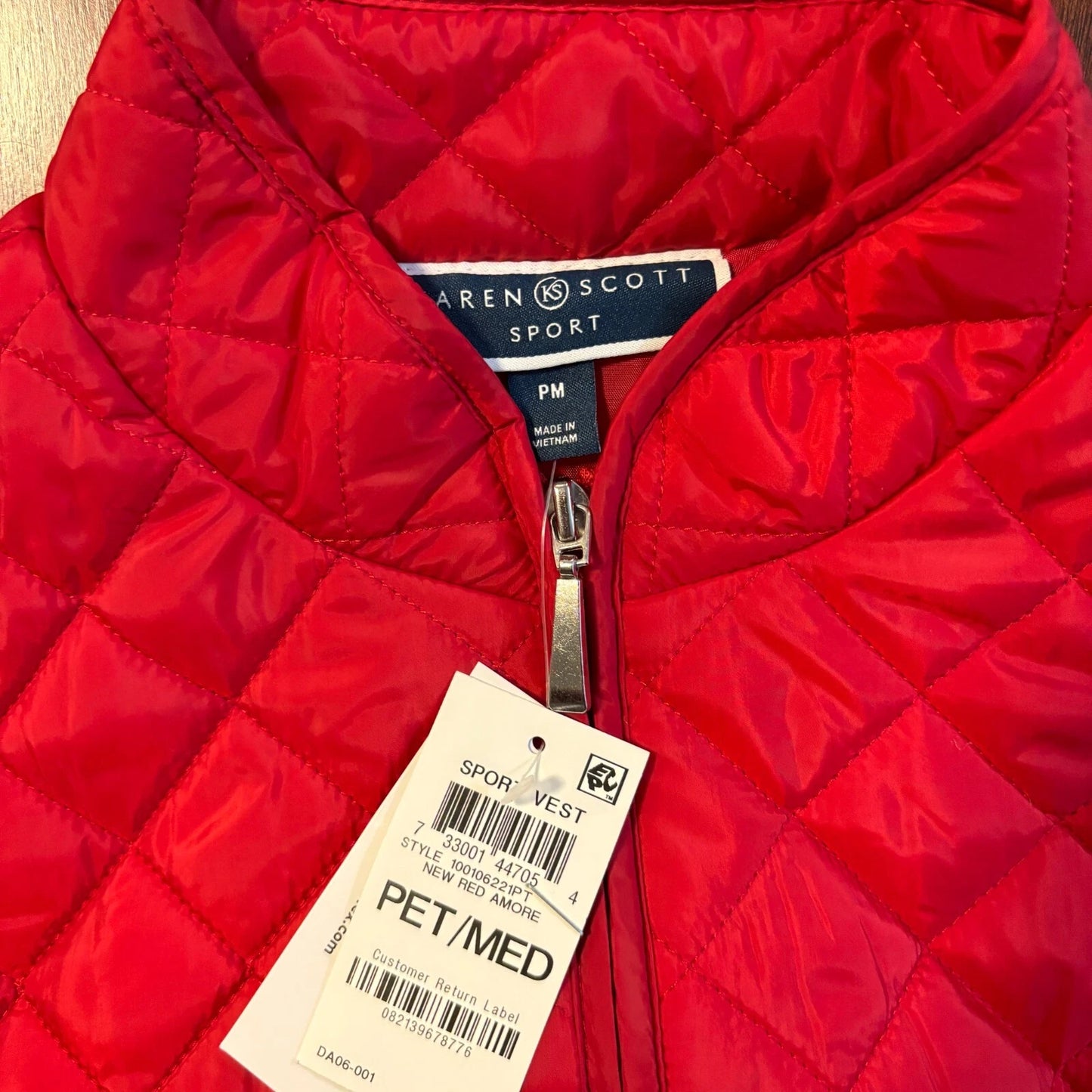 Karen Scott Solid Quilted Puffer Red Vest NWT