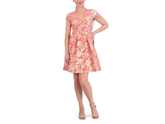Vince Camuto Size 12 Pink & Gold Floral Jacquard Fit Flare Dress NWT