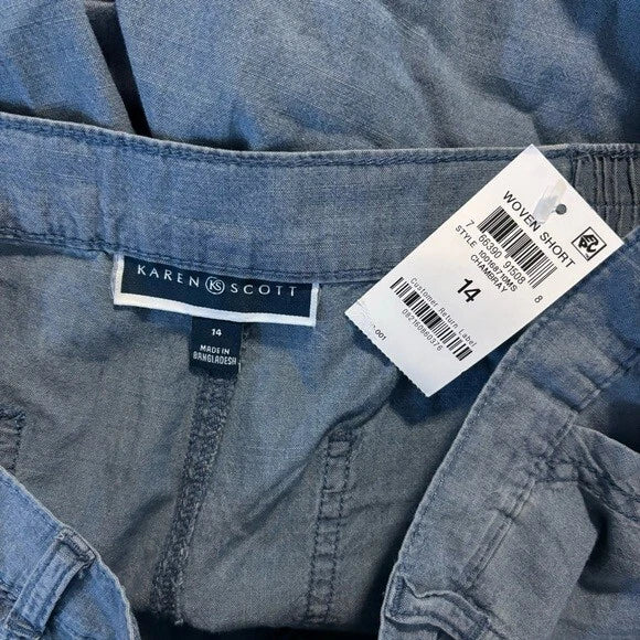 Karen Scott Women's Mid Rise Blue Chambray Shorts NWT