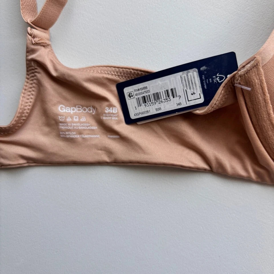GAP GapBody Women's Dark Beige Everyday Essentials T-Shirt Bra NWT