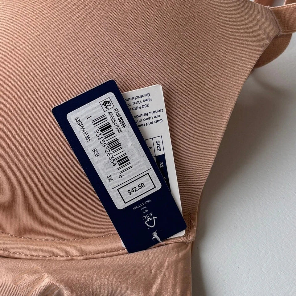 GAP GapBody Women's Dark Beige Everyday Essentials T-Shirt Bra NWT