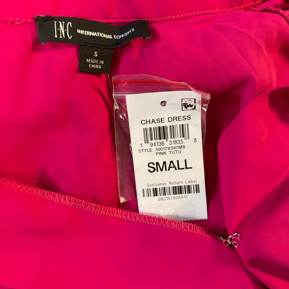 INC International Concepts Hot Pink Collared Waist Tie Dress NWT