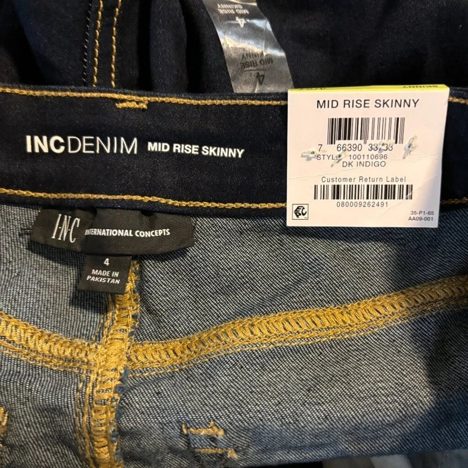 I.N.C. International Concepts Petite Mid Rise Dark Wash Skinny Jeans NWT