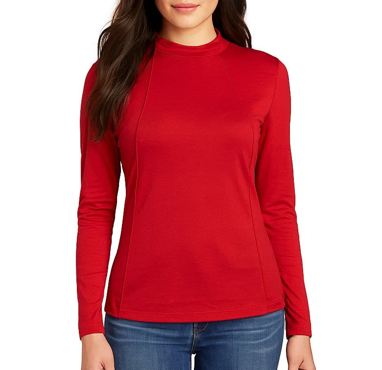 SHEIN Women's Size Red Mock Neck Stretchy & Soft Long Sleeve Top NWT