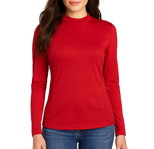 SHEIN Women's Size Red Mock Neck Stretchy & Soft Long Sleeve Top NWT